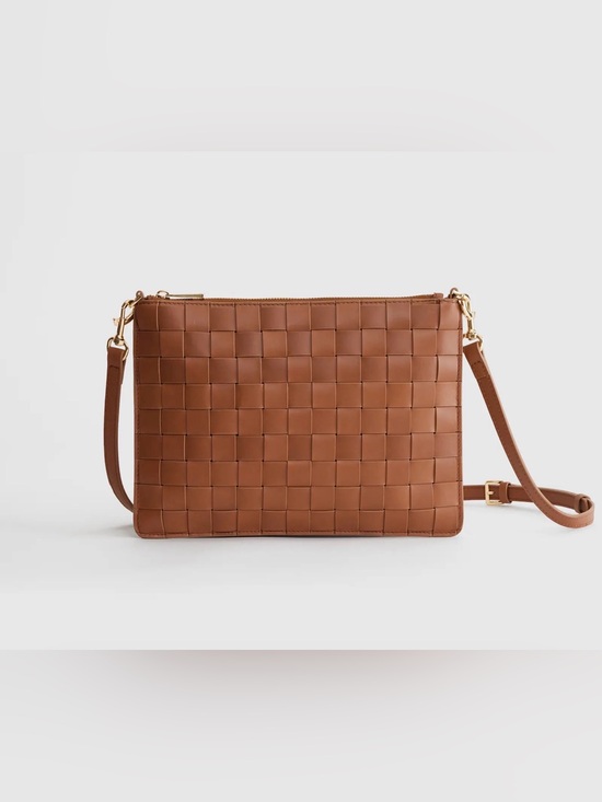 Quince Handbags - Quince Italian Leather Handwoven Convertible Crossbody in Cognac